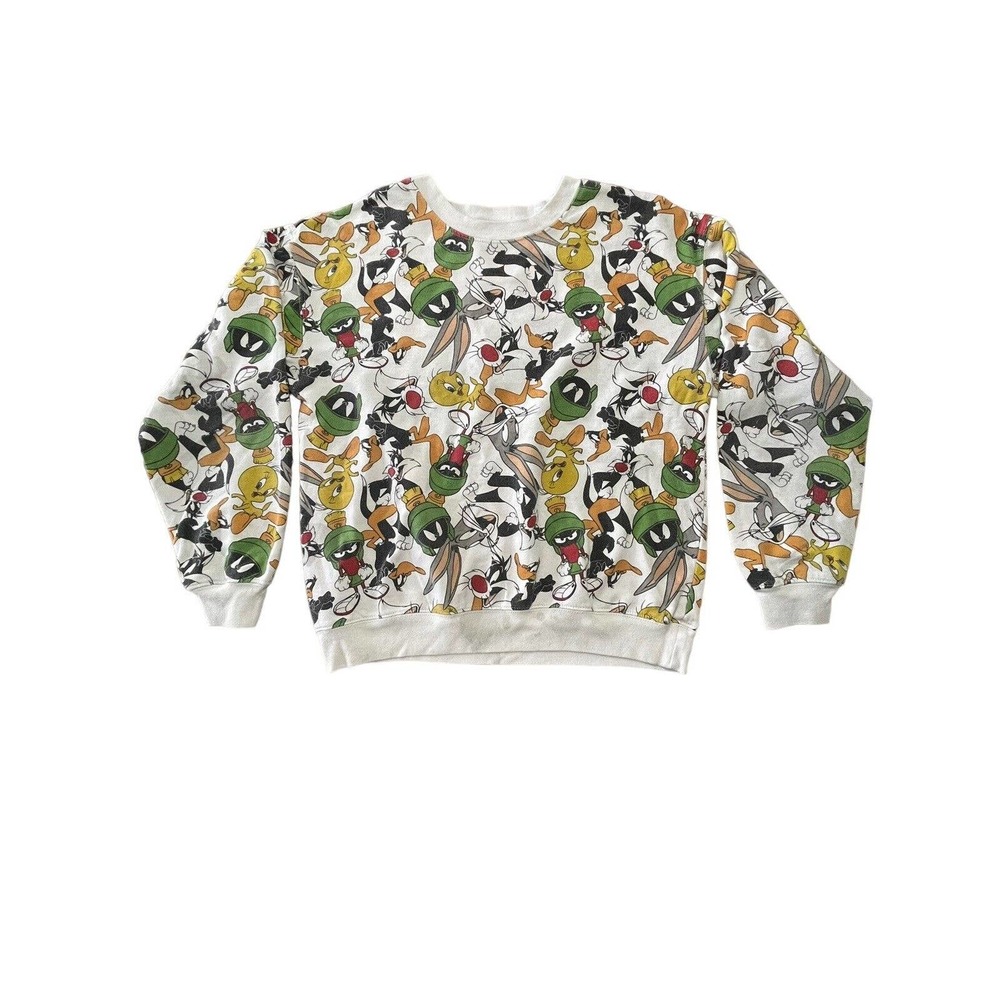 Vintage Looney Tunes Retro All Over Print Crew Neck Sweatshirt Size Youth Large